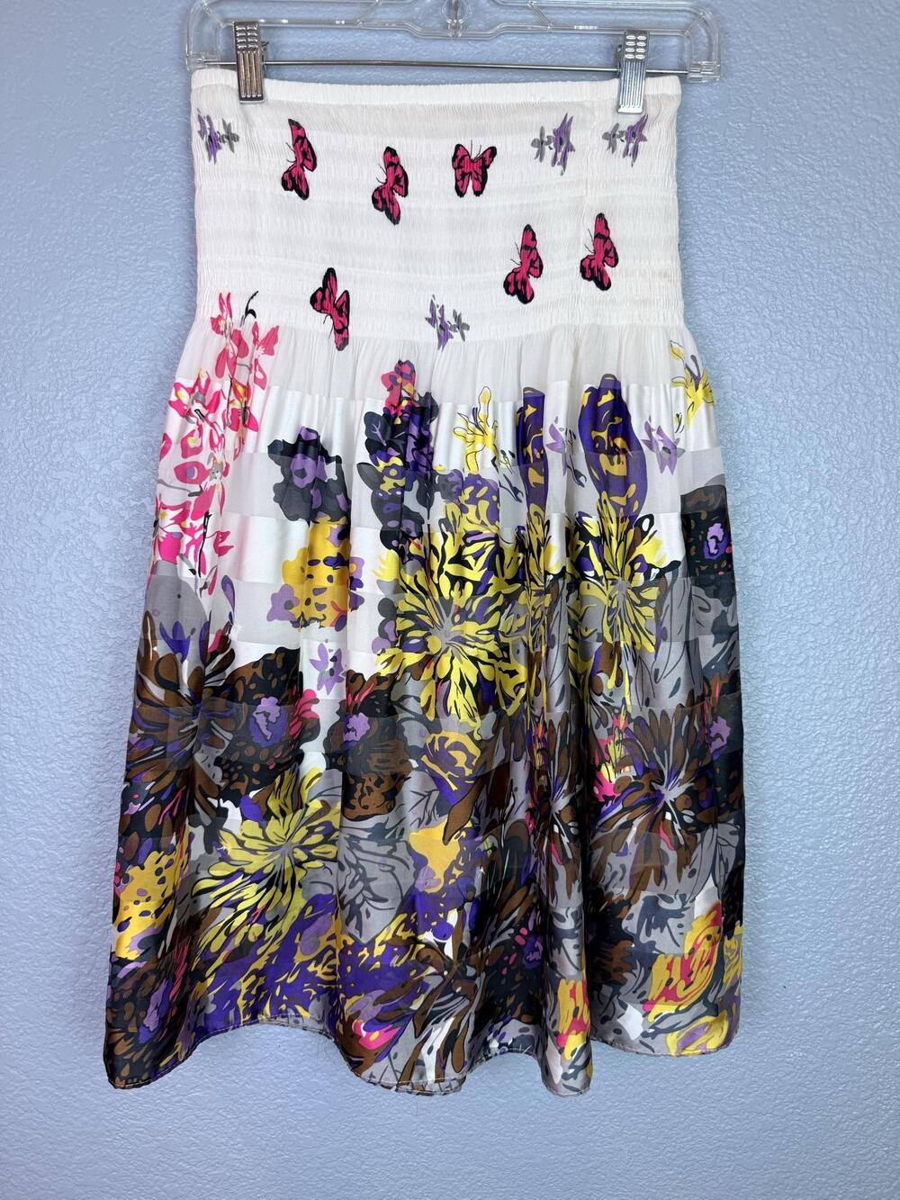 Lapis Skirt Womens One Size Multicolor Floral Butterfly Chiffon Tulip Hem Boho